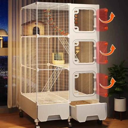 Multi-Level Wire Squirrel Cage, Extra Tall Sugar Glider Habitat, Oversized Chinchilla Villa Cage, Easy-Clean Pet Play House