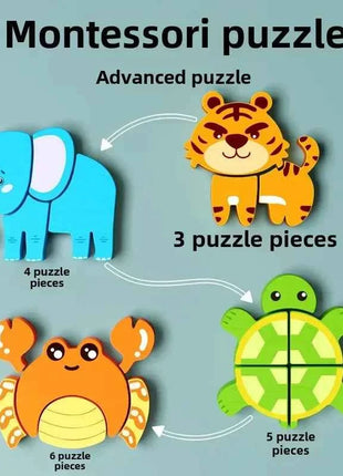 Montessori Cartoon 3D Wooden Puzzle Animal Traffic Jigsaw Toys for Kids Early Learning Educational Cognitive Game Children Gifts