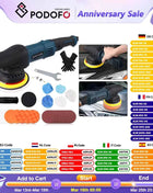 Podofo 1580W 5” Buffer Polisher Orbital Polisher 550-3300 RPM Polisher for Car Detailing Waxing Polishing