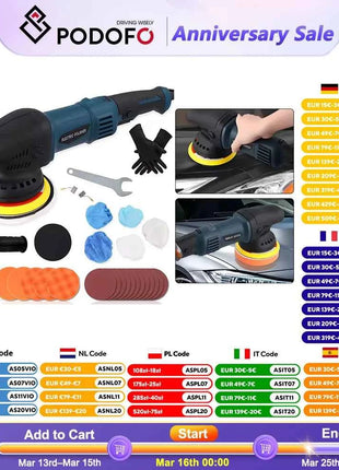 Podofo 1580W 5” Buffer Polisher Orbital Polisher 550-3300 RPM Polisher for Car Detailing Waxing Polishing
