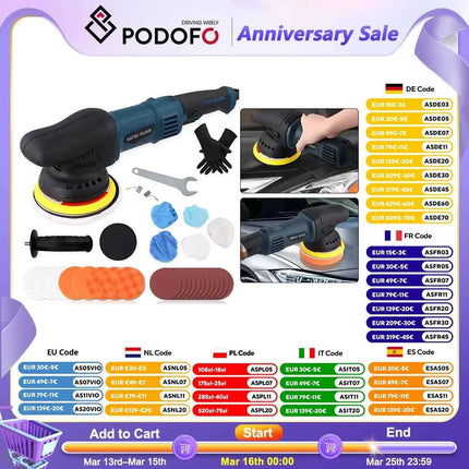 Podofo 1580W 5” Buffer Polisher Orbital Polisher 550-3300 RPM Polisher for Car Detailing Waxing Polishing