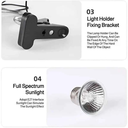 Uva+Uvb 3.0turtle Basking Back Lamp Full Spectrum Climbing Pet Tortoise Solar Heating Lamp Reptile Insul Lamp /US Standard Plug
