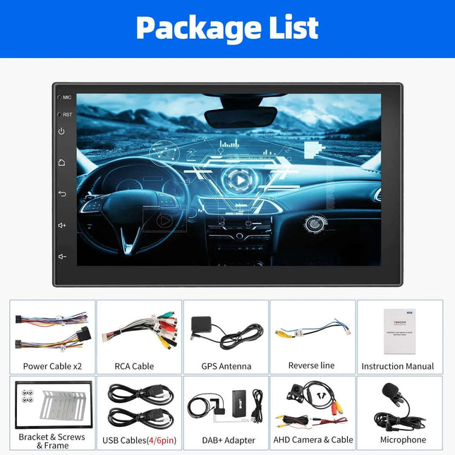 ESSGOO 4+64G Car Stereo Head Unit Radio Wireless CarPlay Android Auto Double 2 DIN 7" IPS Touch Screen GPS SAT NAVI FM DAB+ WIFI