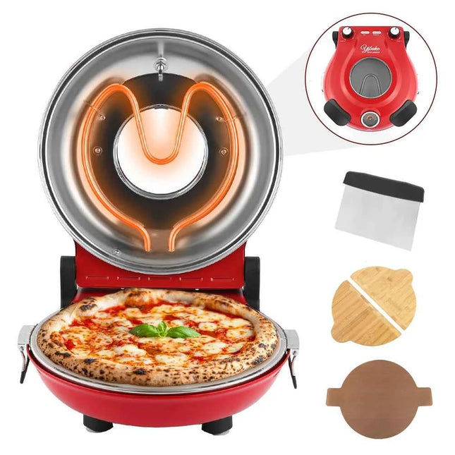 12 Inch Electric Pizza Oven Indoor 1200 Watt Glazed Ceramic Stone Cooker Two-button Precise Temperature Control Heats up 420℃