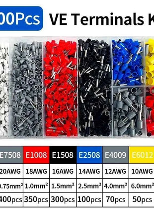 200-1900Pcs Electrical Tube Insulated Terminal VE Tubular Crimp Terminals Wire Cable Connector Ferrules Terminal Connectors