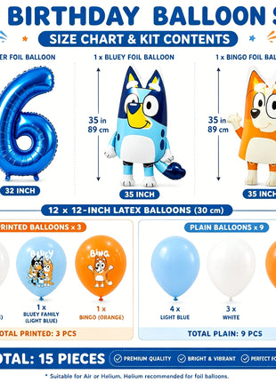 Set di Palloncini per Decorazioni Primo Compleanno Bluey, Palloncini in Foil Bluey e Bingo, Palloncini in Lattice, Accessori per Feste per Bambini e Bambine