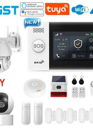 PGST PG-107 4G Tuya Wireless WIFI GSM Sistema di allarme domestico con telecamere di sicurezza Rilevatore di movimento Sensore antifurto Alexa e Google