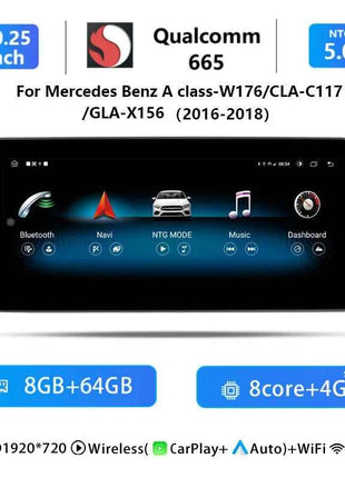 10.25"Qualcomm 665 Wireless Carplay Android 14 For Mercedes Benz CLA C117 X117 X156 W176 2013-2019 Radio Multimedia ScreenStereo
