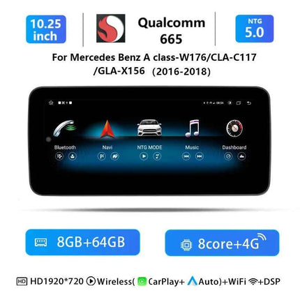 10.25"Qualcomm 665 Wireless Carplay Android 14 For Mercedes Benz CLA C117 X117 X156 W176 2013-2019 Radio Multimedia ScreenStereo