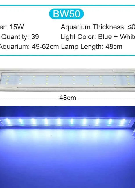 Aquarium LED Light Super Slim Fish Tank Aquatic Plant Grow Lighting Waterproof Bright Clip Lamp Blue LED 18-72cm for Plants 220v