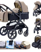 Multifunction 3 in 1 Baby Stroller with Car Seat and Sleeping Basket Baby Pram Lightweight Infant Pushchair Compact Folding Pram