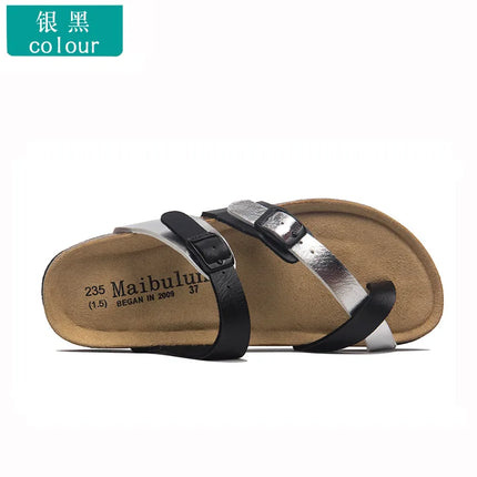 28 colori New Summer Beach Infradito in sughero Sandali Donna Pu Leather Colore misto Scarpe da pantofola per San Valentino all'aperto