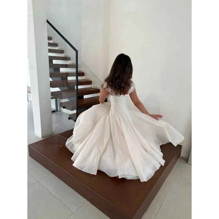 Abito Elegante da Donna in Tulle, Vestito Formale Estivo Sexy con Scollo Quadrato, Corsetto in Vita, Linea ad A, Lunghezza al Ginocchio, per Matrimoni e Cocktail Party