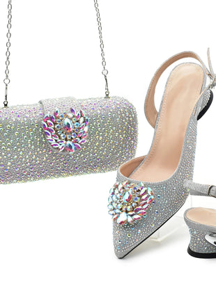 Set di scarpe e borse africane per il matrimonio Set di scarpe e borse da festa nigeriane decorate con eleganti décolleté con tacco di strass per le donne