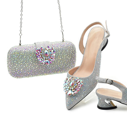 Set di scarpe e borse africane per il matrimonio Set di scarpe e borse da festa nigeriane decorate con eleganti décolleté con tacco di strass per le donne