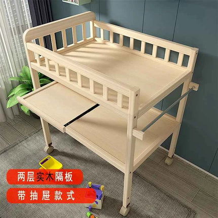 Baby Solid Wood Diaper Changing Table Multi-functional Bathing Massage Touching and Nursing Table for Newborns Movable