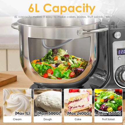 BioloMix 6-speed Kitchen Food Stand Mixer 1200W DC Quiet Motor  6L Stainless Steel Bowl with Cream Egg Whisk Whip Dough Kneader