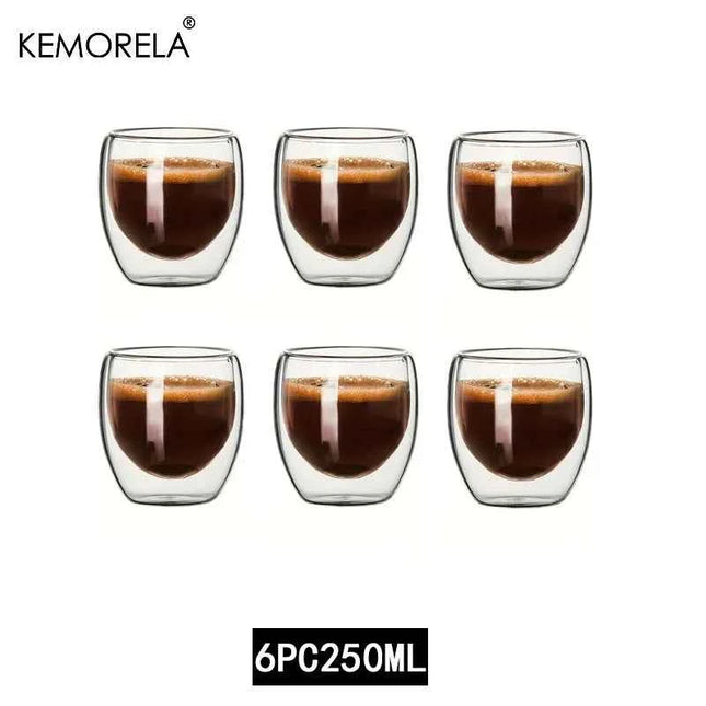 Set Tazze in Vetro a Doppia Parete Borosilicato Termoresistente per Tè Caffè Succo e Acqua