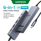 UGREEN USB HUB 4K120Hz DP Type-C to 4K60Hz 2xHDMI SD/TF RJ45 3.5mm USB3.2 Gen2 10Gbps Data for Laptop Dell HP Lenovo Accessories