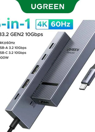 UGREEN USB HUB 4K120Hz DP Type-C to 4K60Hz 2xHDMI SD/TF RJ45 3.5mm USB3.2 Gen2 10Gbps Data for Laptop Dell HP Lenovo Accessories