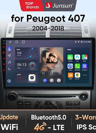 Junsun AI Wireless CarPlay for Apple Android Auto Car Radio For Peugeot 407 cc SW 407CC 2004 2005-2011 Navi BT DSP RDS GPS FM