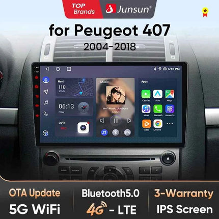 Junsun AI Wireless CarPlay for Apple Android Auto Car Radio For Peugeot 407 cc SW 407CC 2004 2005-2011 Navi BT DSP RDS GPS FM