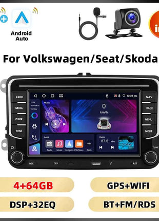 Podofo 6 + 128G 7 ''Car Stereo For VW/PASSAT/CADDY/POLO/BEETLE Multimedia Player Carplay Android Auto Type-C WIFI GPS Car Audio