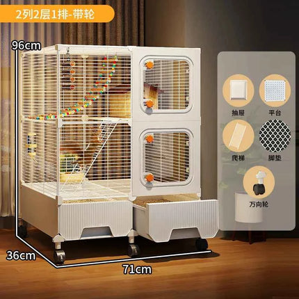 Multi-Level Wire Squirrel Cage, Extra Tall Sugar Glider Habitat, Oversized Chinchilla Villa Cage, Easy-Clean Pet Play House