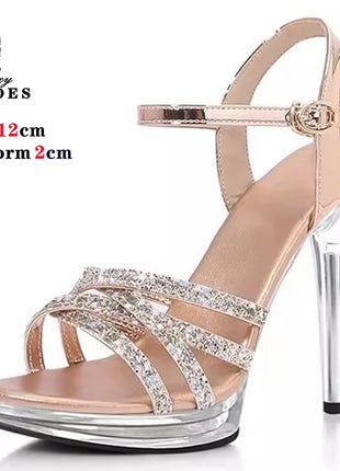 Sandali con Plateau e Glitter di Cristallo 12 cm da Sposa