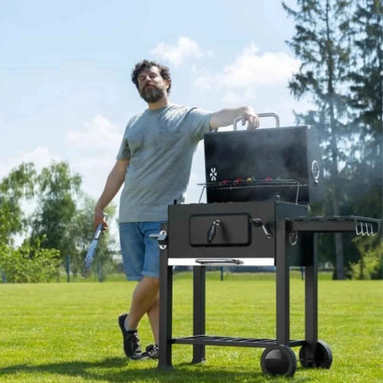 Charcoal Grill (Grill Cart), Grill Area: Approx. 56 X 41.5 Cm, With Lid, Stainless Steel Handle, Grill Grate And Thermometer