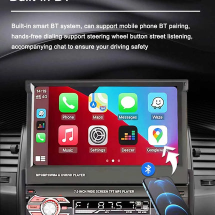 1 Din MP5 Player 7 Inch Carplay Android Auto Universal  Manual Automatic Retractable Touch Screen Car Player FM Radio
