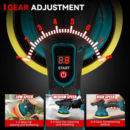 ONEVAN 8 Gears Cordless Electric Car Polisher Waxing&Sanding Wood Grinding Polishing Power Tool For Makita 18V Battery Pin
