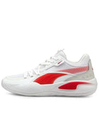 PUMA Court Rider 1.0 Premium Stylish, Durable, Cushioned, and Supportive Basketball Shoes, Low Top for Men, Red and White 195660-01