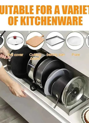 Expandable Stainless Steel Storage Rack Kitchen Cabinet Holder for Pan Pot Lid Cutting Board Drying Cookware Dish Rack Organizer