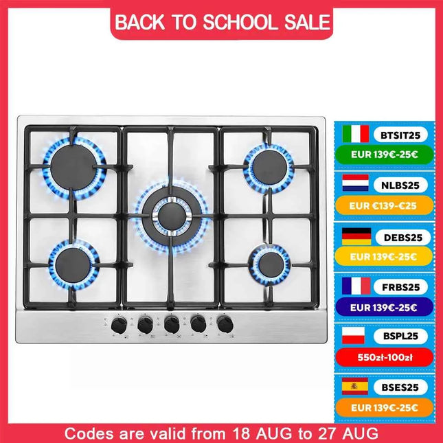 Piano Cottura a Gas Topstrong 5 Fuochi Inox Da Incasso - Gas Naturale e GPL YYEUGCT-S05