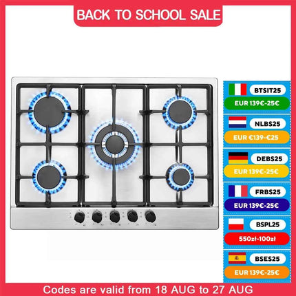 Topstrong 5 Burner Stainless Built-in Natural Gas Propane NG/LPG Gas Hob YYEUGCT-S05