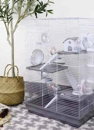 Large Multi-Level Hamster Cage with Tunnels, Spacious & Ventilated Syrian Hamster Habitat, Fun Interactive Pet Home