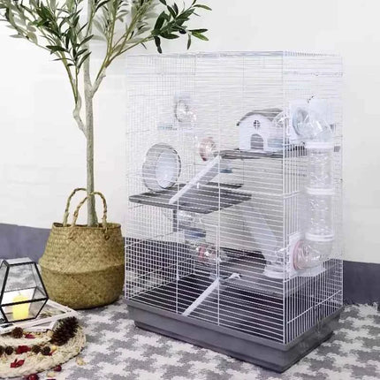 Large Multi-Level Hamster Cage with Tunnels, Spacious & Ventilated Syrian Hamster Habitat, Fun Interactive Pet Home