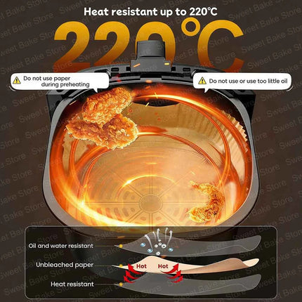 Disposable Baking Accessories for Most AirFryers, Non-Stick Waterproof Oilproof Cooking Paper, Square, for Oven and Air Fryers