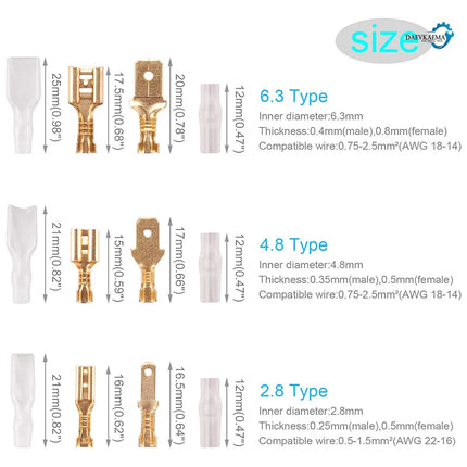 Pressato a freddo 270 Pz 2.8/4.8/6.3mm Isolato Maschio Femmina Connettore del Cavo Terminali A Crimpare Elettrici Termin Spade Assortiti Kit Box