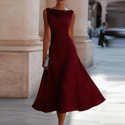 Elegante Abito da Festa per Donna, Estivo, Tinta Unita, Senza Maniche, Linea A, Abito da Sera, Moda Femminile, Vita Alta, Vestito Lungo, Bianco Rosa Rosso