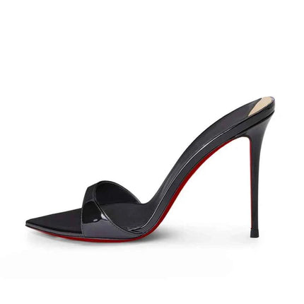 Nuove scarpe col tacco alto da donna con suola nera rossa a punta, sandali col tacco alto con un temperamento di nicchia, indossate da mezze pantofole
