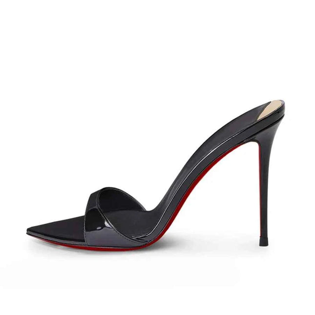 Nuove scarpe col tacco alto da donna con suola nera rossa a punta, sandali col tacco alto con un temperamento di nicchia, indossate da mezze pantofole