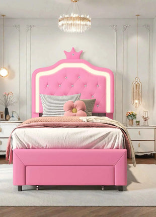 Rosahqnda Children's Bed 90 x 200 cm,Upholstered Bed with Slatted Frame Princess Bed,Girls Bed, Single Bed,Teenager's Bed,PU