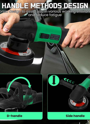 Lucidatrice per auto da 900W, 6 velocità 6500 giri/min, orbitale, con impugnatura a D e impugnatura laterale, per lucidatura, levigatura e sandatura