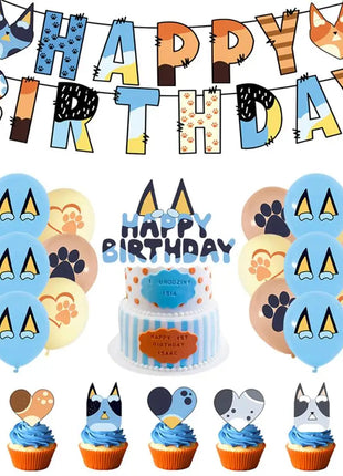 Nuovo cartone animato Cani Decorazione festa di compleanno Set completo Kit Cane blu Buon compleanno Piatti Tovaglioli Tazze Articoli per la tavola Bomboniera per bambini