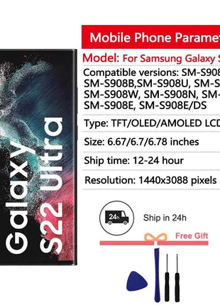 NUOVO AMOLED Per Samsung Galaxy S22 Ultra 5G Display LCD Display LCD Touch Screen Digitizer Assembly Per Samsung S22 Ultra Schermo