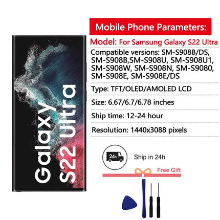 NUOVO AMOLED Per Samsung Galaxy S22 Ultra 5G Display LCD Display LCD Touch Screen Digitizer Assembly Per Samsung S22 Ultra Schermo