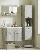 Kleankin 4-Piece Furniture Bathroom Set with 60cm Ceramic Wash Basin, Bathroom Furniture, Wooden Column and Mirror, Grey