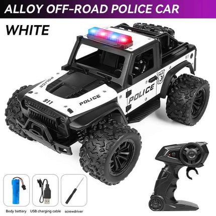 1:16 High Speed Off-Road Alloy RC Cars Police Truck Jeep with Music Sound and LED Lights 2.4G Remote Control Cars Outdoor Toy